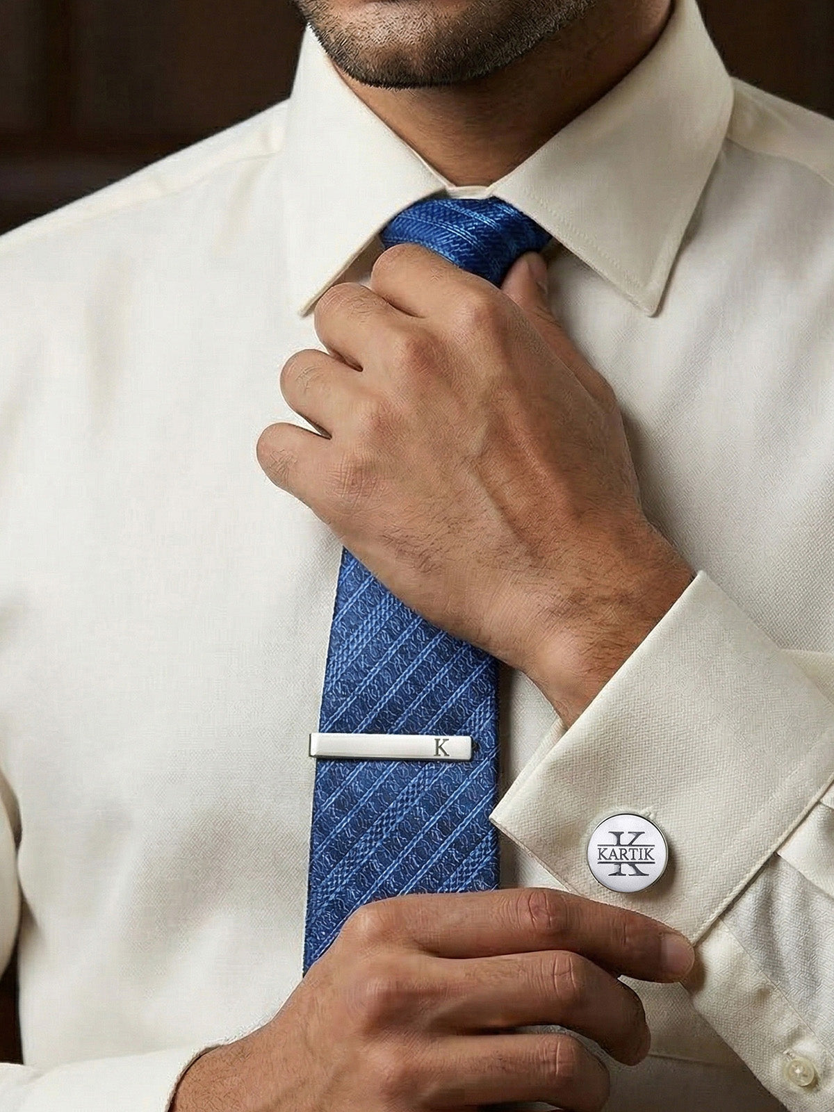 Personalized Designer Cufflinks & Tie Clip Set