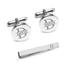 Personalised 925 Sterling Silver Engraved Initial or Name Designer Round Cufflinks and Tie Clip Set Collection Ideal for Men and Boys