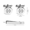 Personalised 925 Sterling Silver Engraved Initial or Name Designer Round Cufflinks and Tie Clip Set Collection Ideal for Men and Boys