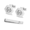 Personalised 925 Sterling Silver Engraved Initial or Name Designer Hexagon Cufflinks and Tie Clip Set Collection Ideal Men and Boys