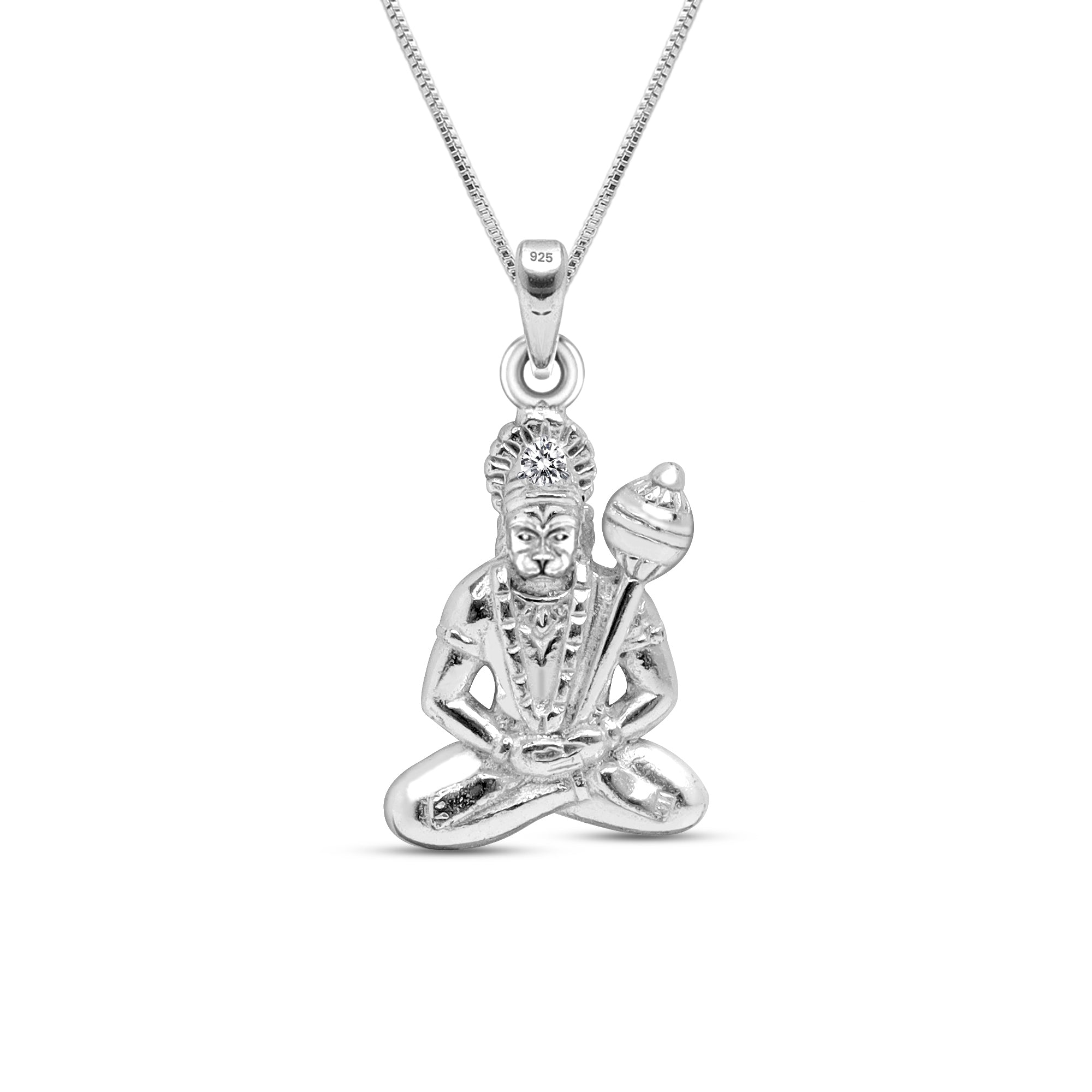925 Sterling Silver Cubic Zirconia Hanuman Pendant Necklace for Men and Women