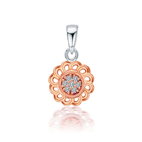 925 Sterling Silver Rose Gold-Plated Cubic Zirconia Ethnic Flower Diamond like Brilliance Sparkling Elegant Pendant Necklace for Women
