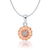 925 Sterling Silver Rose Gold-Plated Cubic Zirconia Ethnic Flower Diamond like Brilliance Sparkling Elegant Pendant Necklace for Women