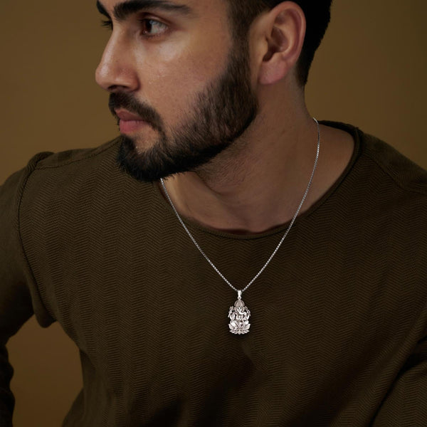 925 Sterling Silver Lord Ganesh Locket Pendant Necklace for Men