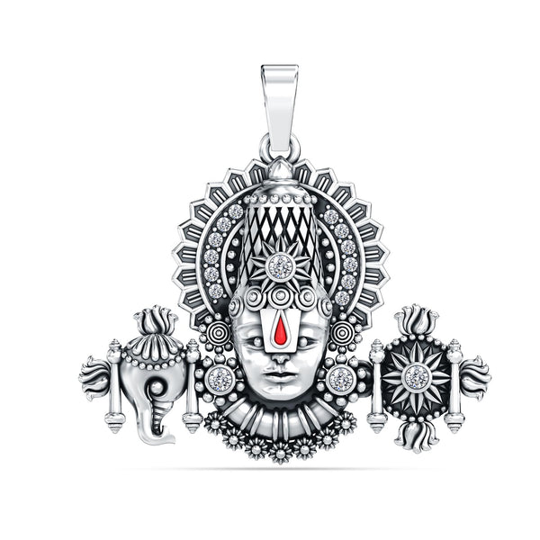 925 Sterling Silver CZ Lord Tirupati Balaji Locket Pendant Necklace for Men