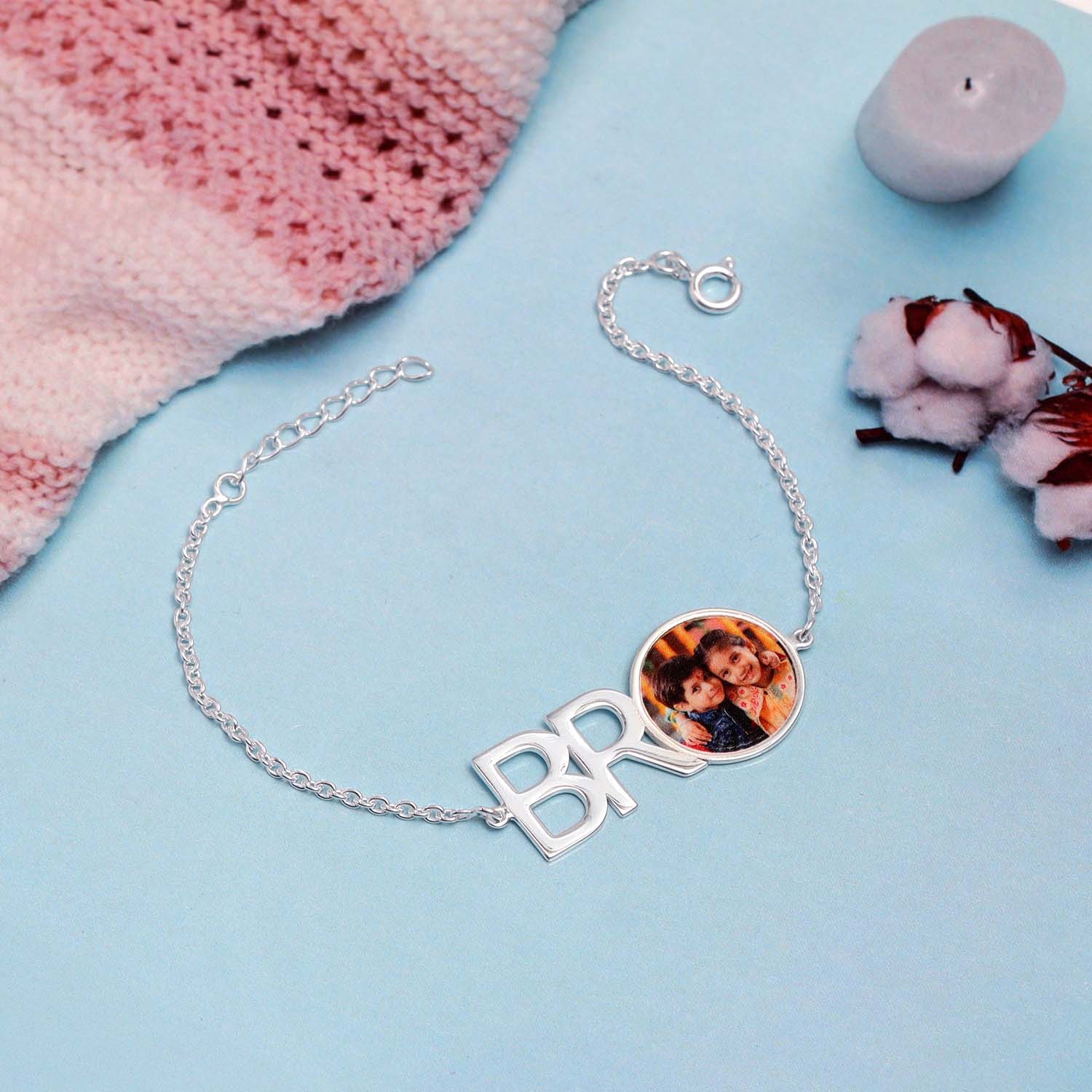 Personalised 925 Sterling Silver Photo Rakhi Bracelet for Brother