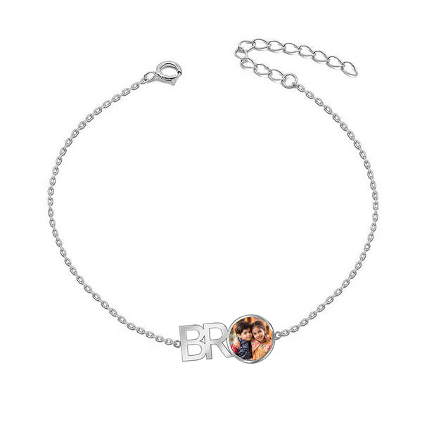 Personalised 925 Sterling Silver Photo Rakhi Bracelet for Brother