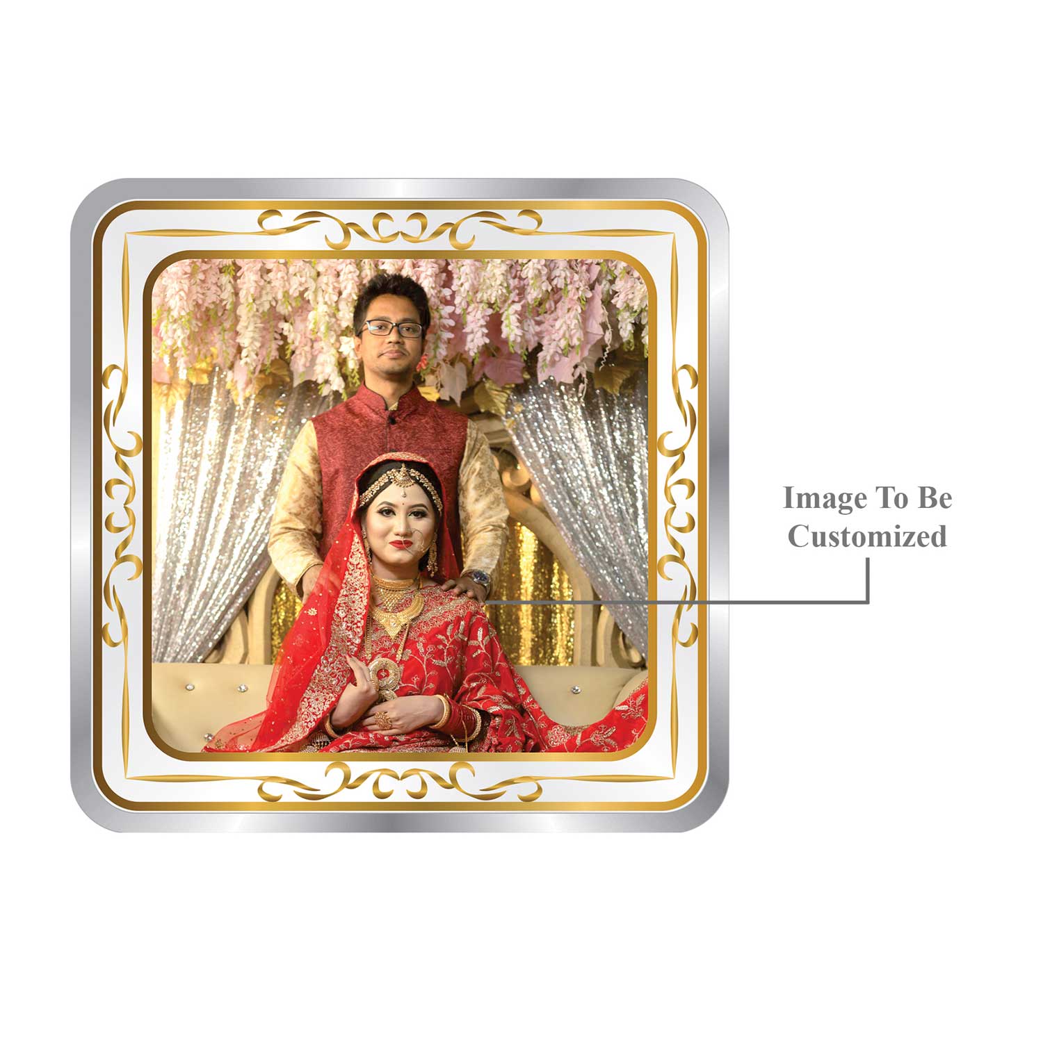 BIS Hallmarked Personalised Newly Married Anniversary Beautiful Square Silver Coin  ( 999 Purity )
