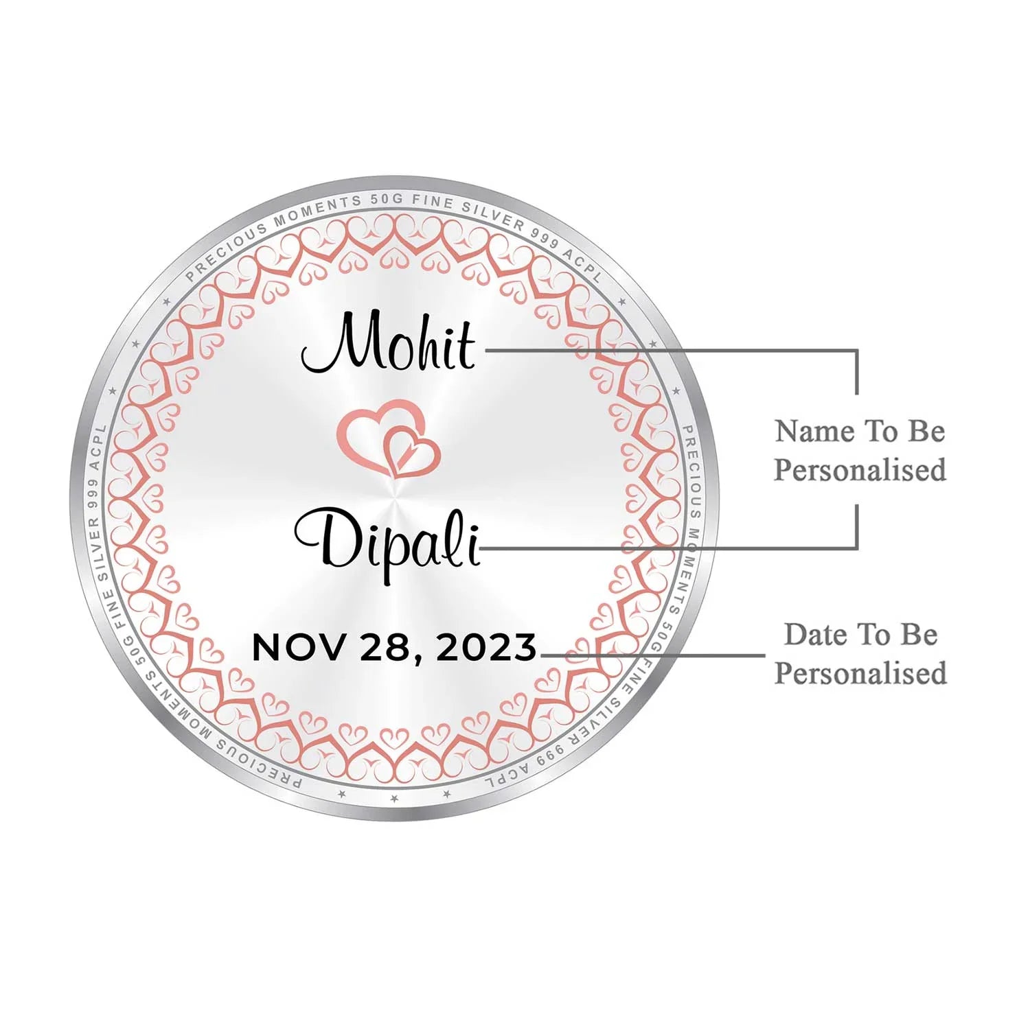 BIS Hallmarked Personalised Newly Married Anniversary beautiful Silver Coin 999 Purity