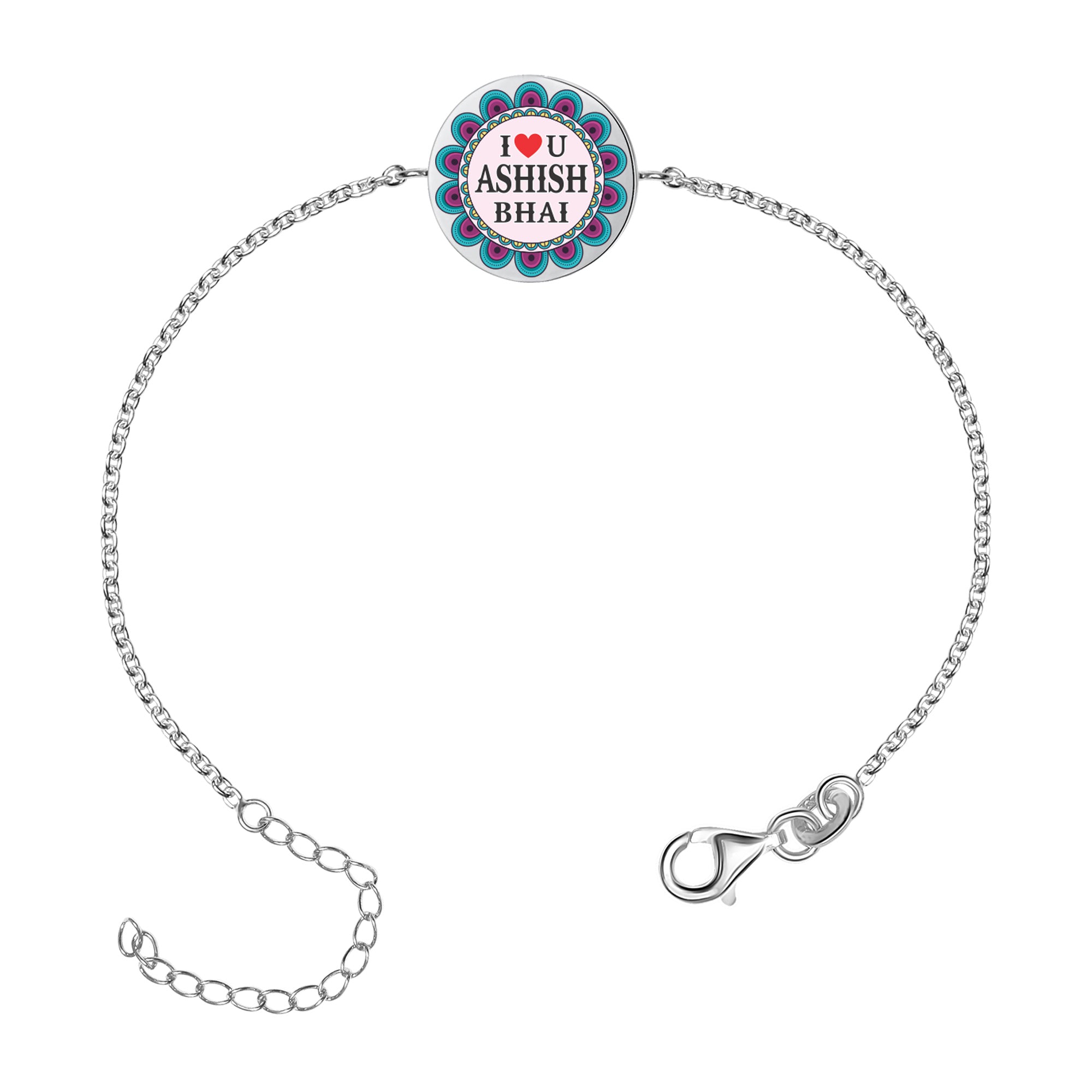 Personalised 925 Sterling Silver Name & Message I Love You Bhai Rakhi Bracelet for Brother