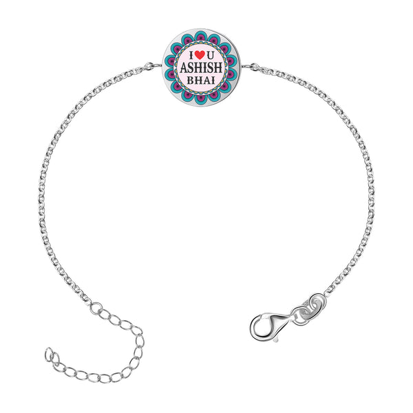 Personalised 925 Sterling Silver Name & Message I Love You Bhai Rakhi Bracelet for Brother