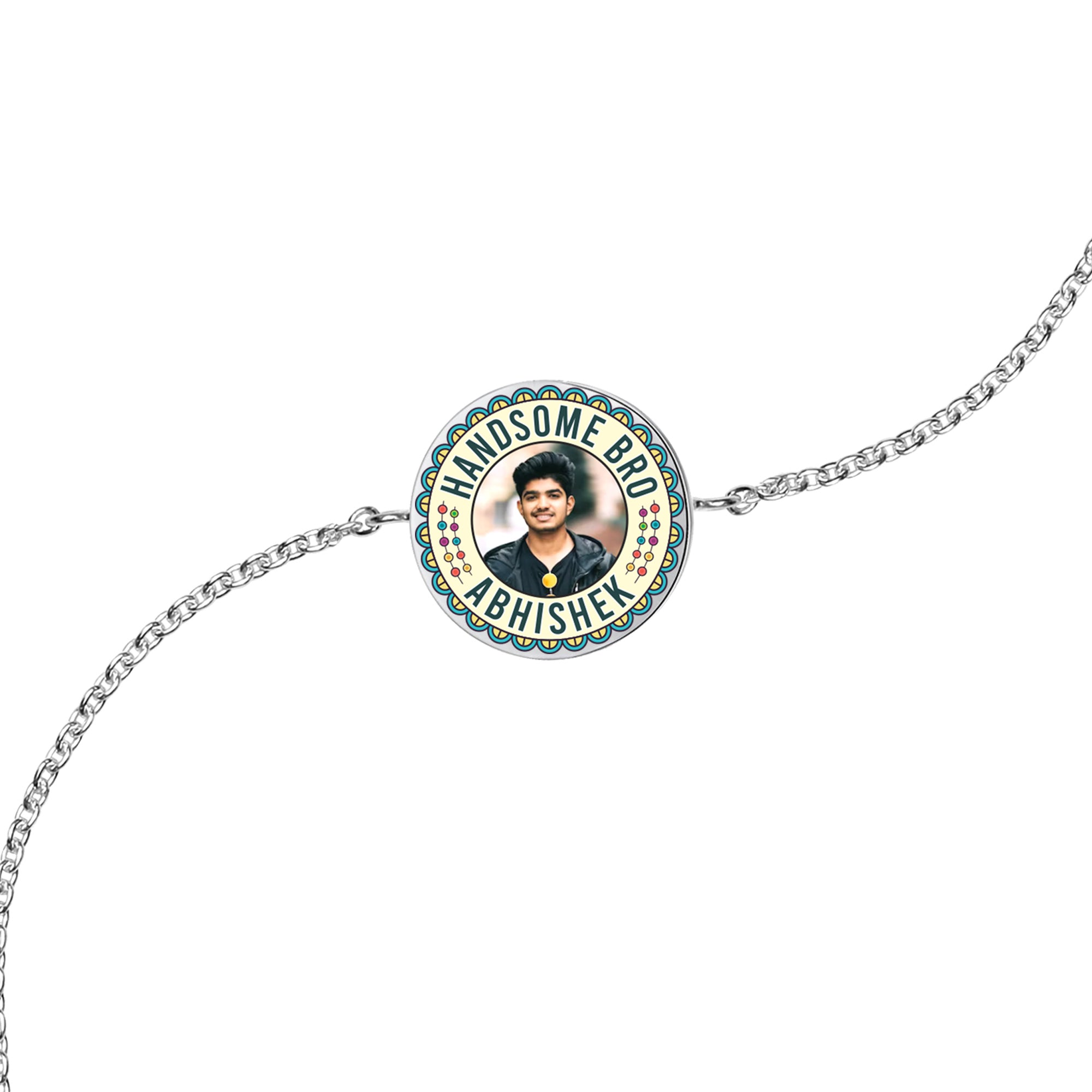 Personalised 925 Sterling Silver Name & Photo Handsome Bro Rakhi Bracelet for Brother