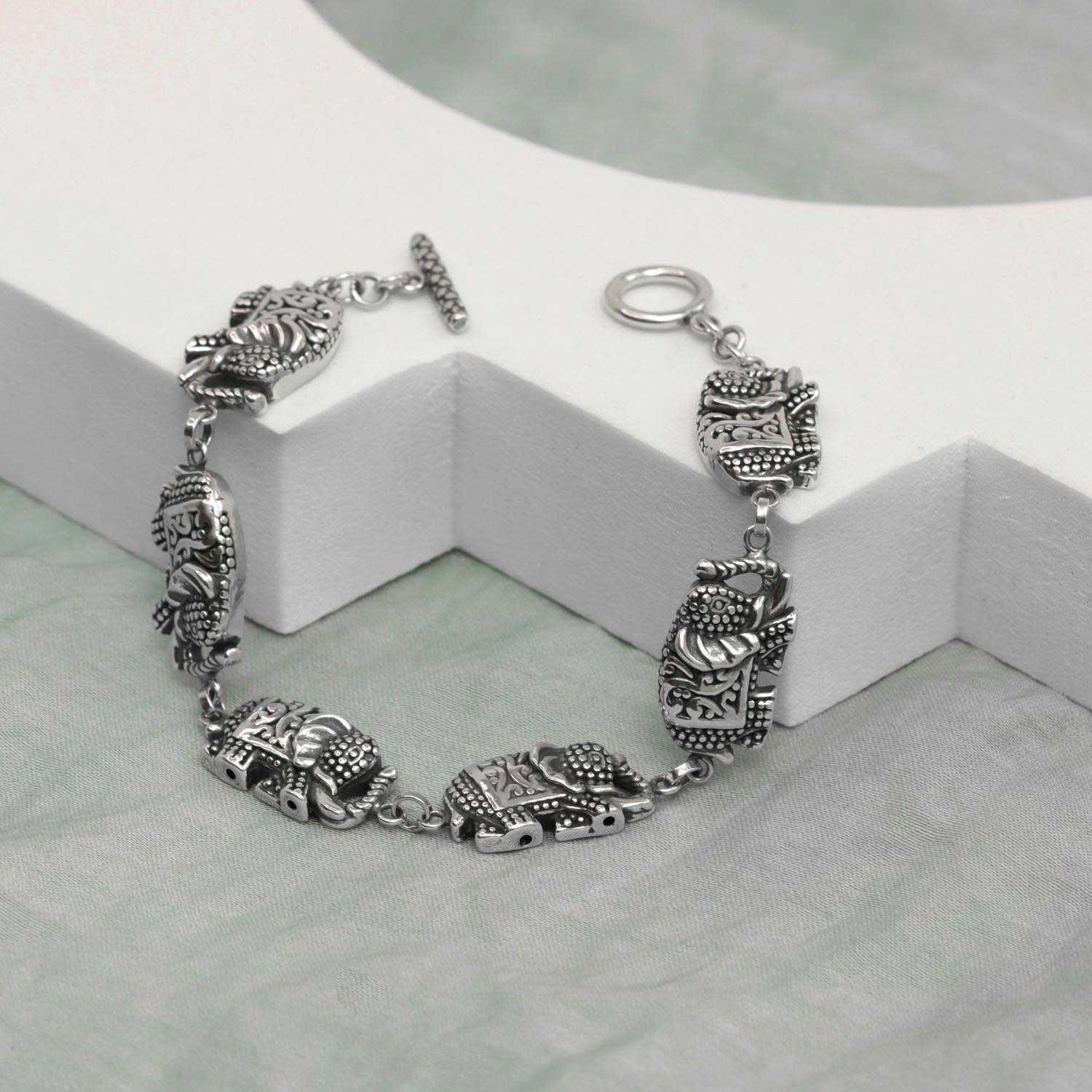 925 Sterling Silver Elephant Toggle Bracelet for Women Teen