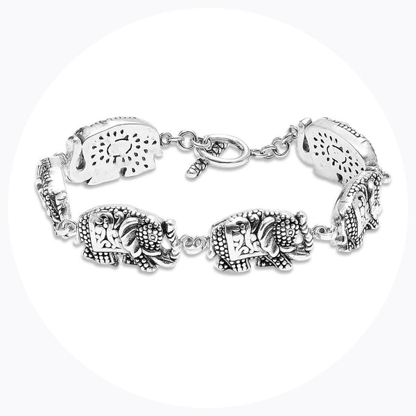 925 Sterling Silver Elephant Toggle Bracelet for Women Teen