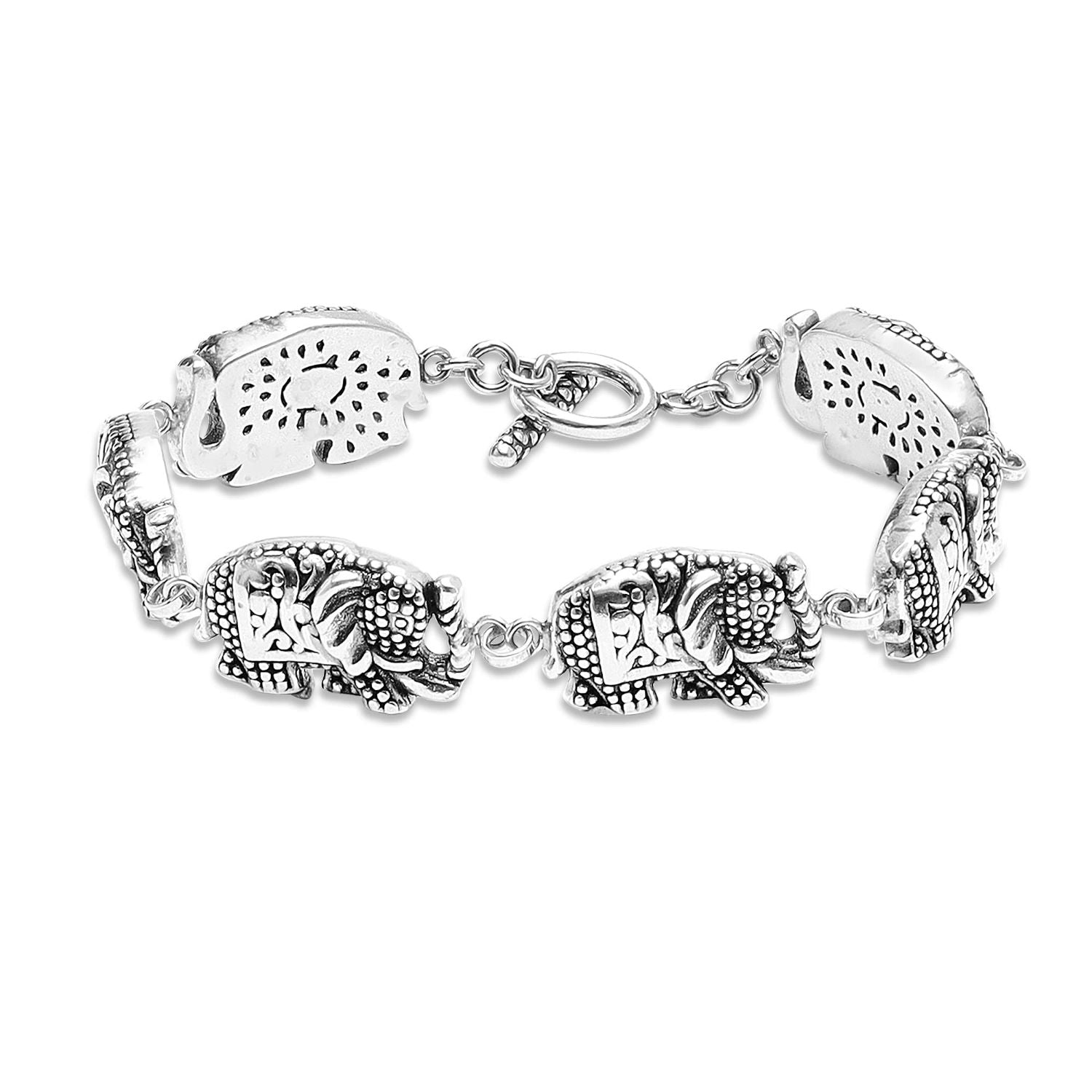 925 Sterling Silver Elephant Toggle Bracelet for Women Teen