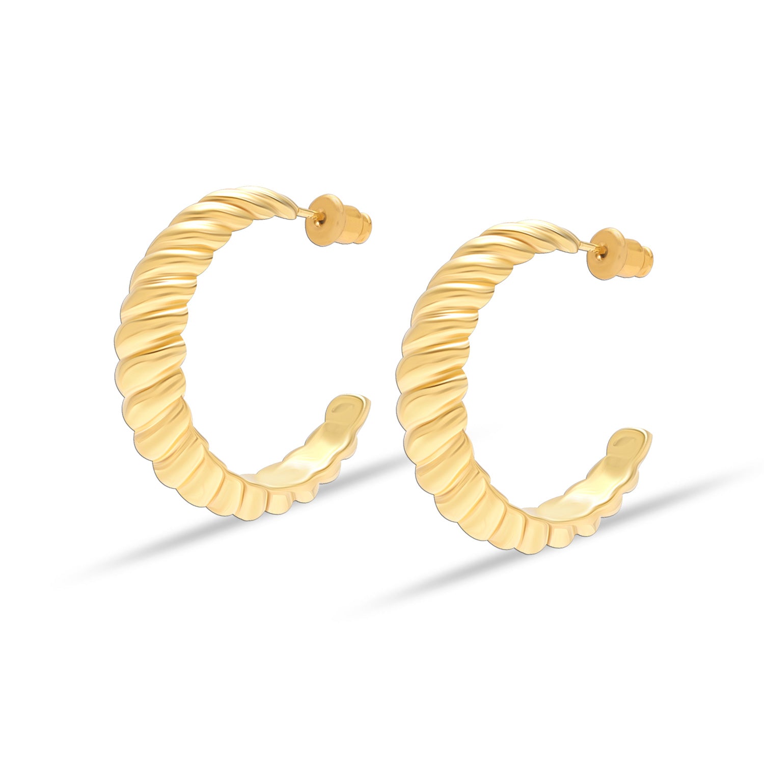 925 Sterling Silver 14K Gold Plated Braided Twisted Textured Chunky Croissant Dome C Hoop Earrings for Women