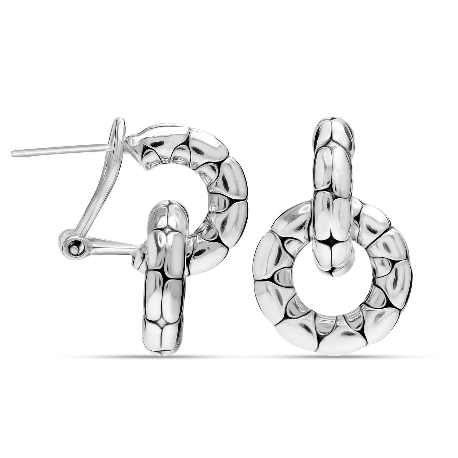 925 Sterling Silver Antique Detachable Door Knocker with Omega Clip-On Closure Double Hoop Earrings for Women