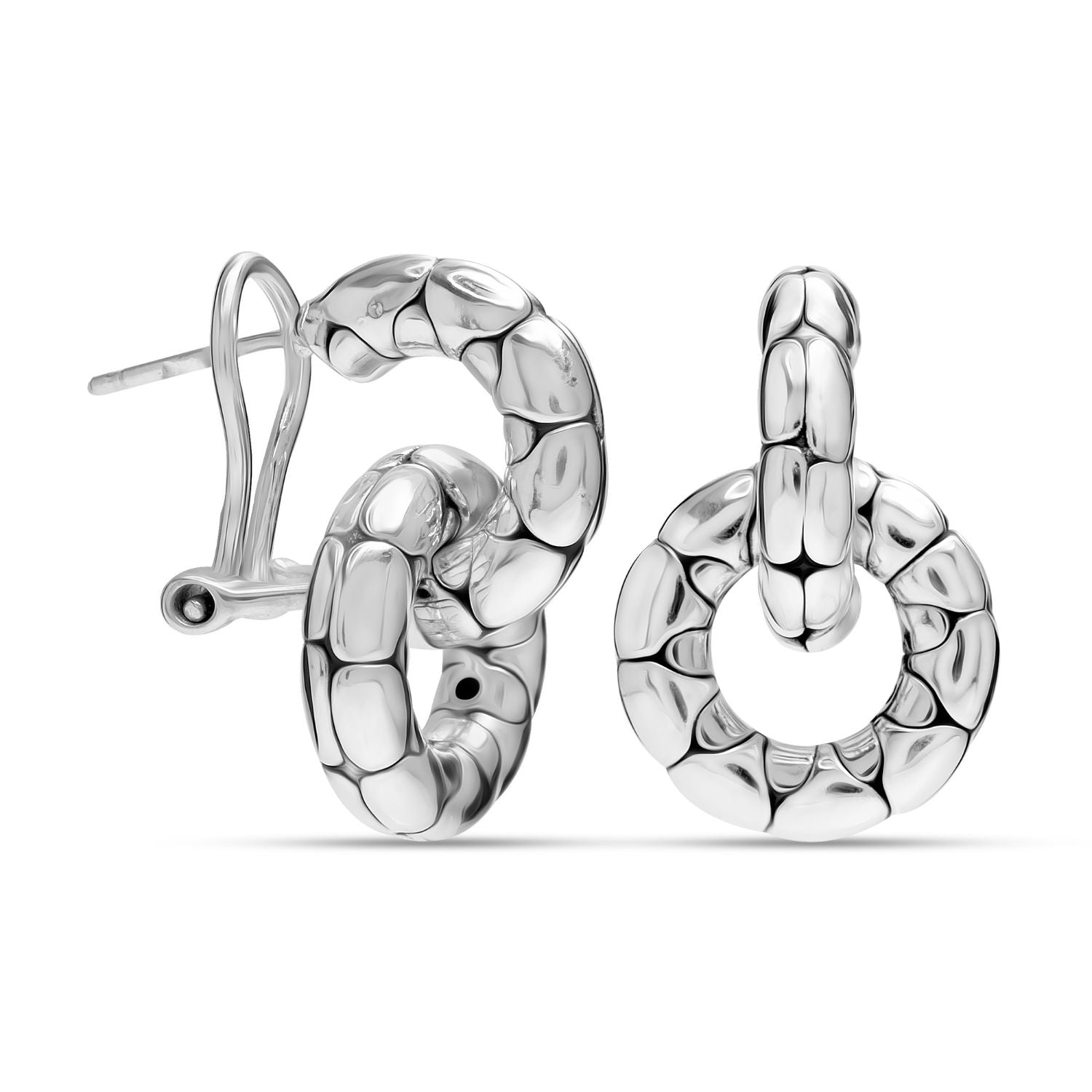 925 Sterling Silver Antique Detachable Door Knocker with Omega Clip-On Closure Double Hoop Earrings for Women