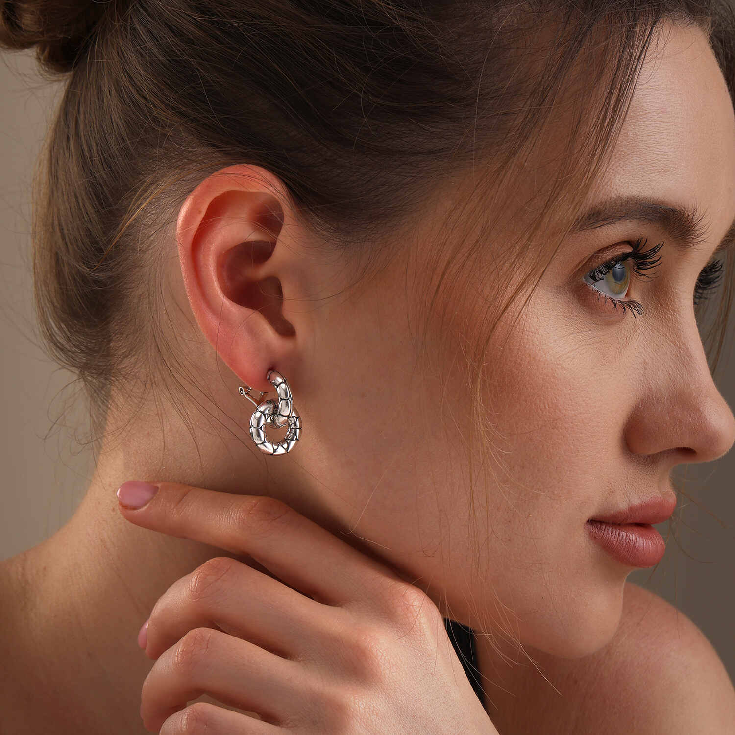 925 Sterling Silver Antique Detachable Door Knocker with Omega Clip-On Closure Double Hoop Earrings for Women