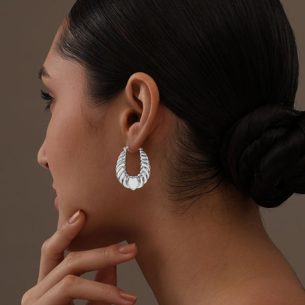 925 Sterling Silver Shrimp Heart Hoop Earrings for Women 30 MM