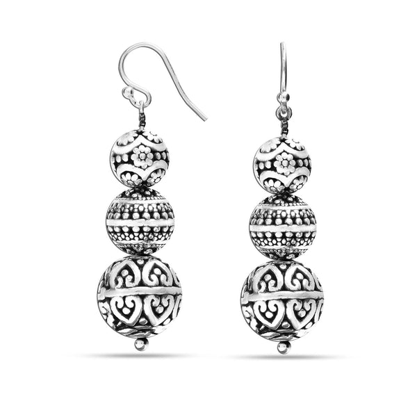 925 Sterling Silver Jewellery Antique Filigree Bali Bead Light-Weight Drop Dangle Earrings for Women Teen