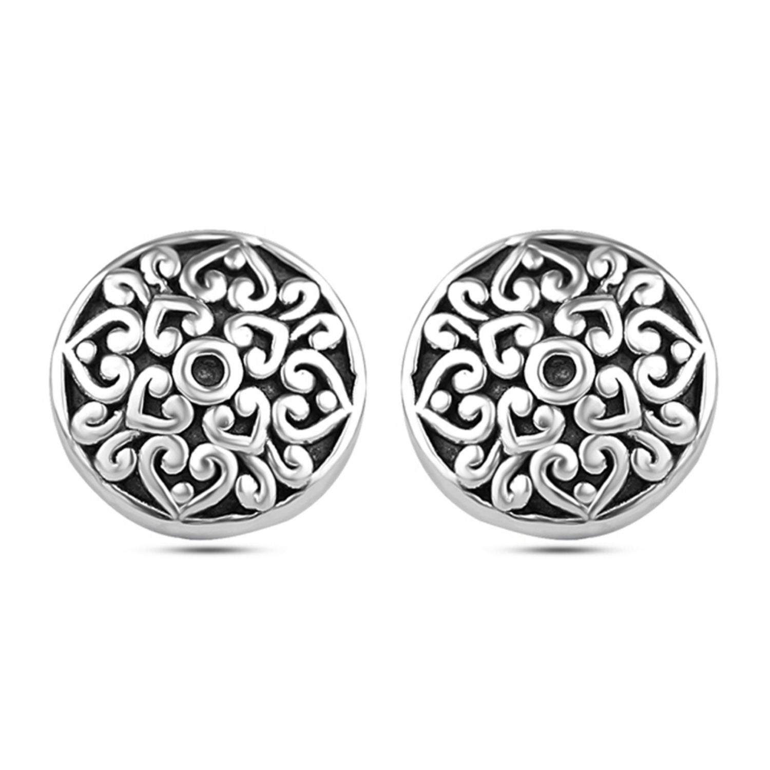 925 Sterling Silver Antique Filigree Stud Earrings for Women