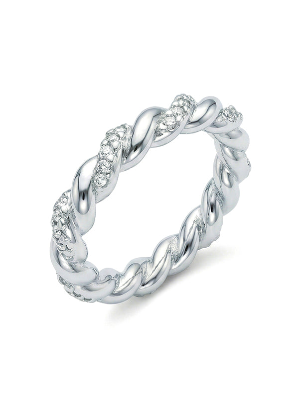 Serene Twist CZ Silver Rope Ring