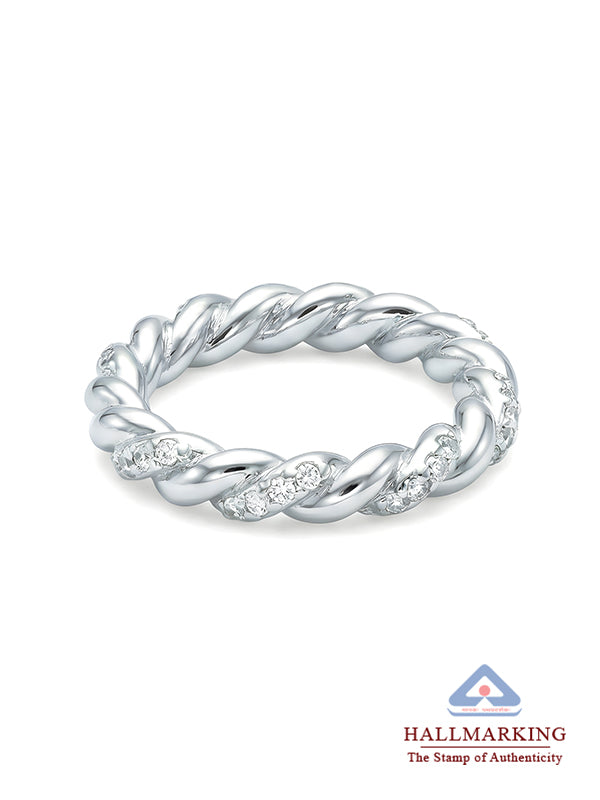 Serene Twist CZ Silver Rope Ring