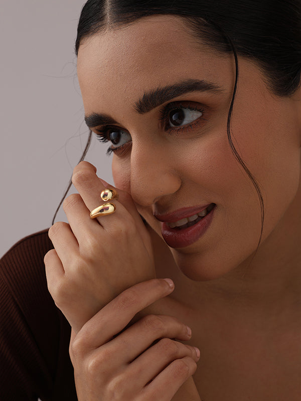 Myra Dewy Statement Gold Plated Finger ring for Women