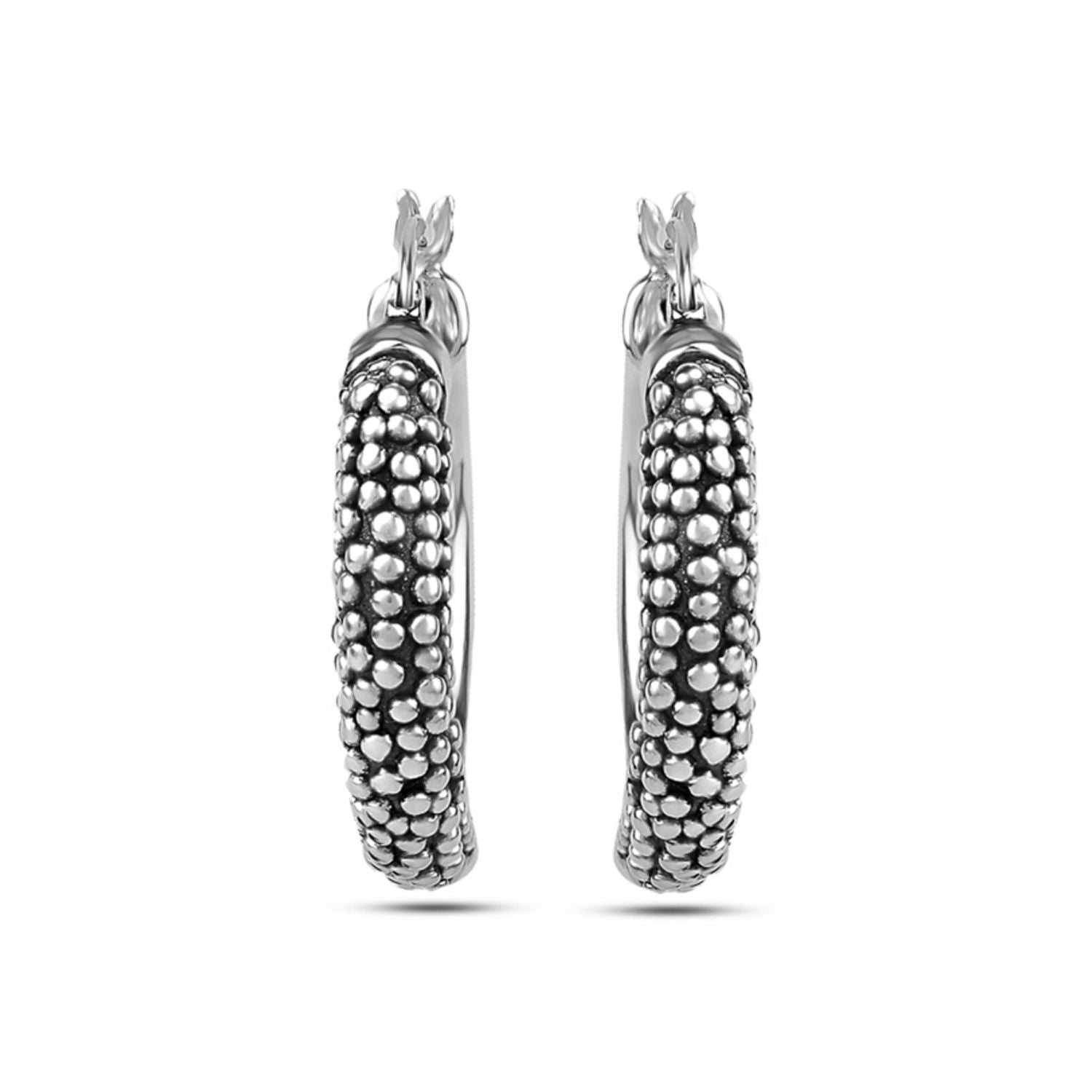 925 Sterling Silver Antique Granule Hoop Earrings for Women