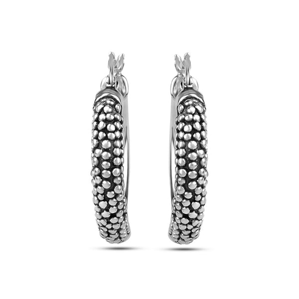 925 Sterling Silver Antique Granule Hoop Earrings for Women