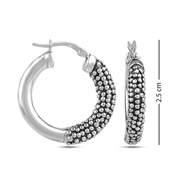 925 Sterling Silver Antique Granule Hoop Earrings for Women