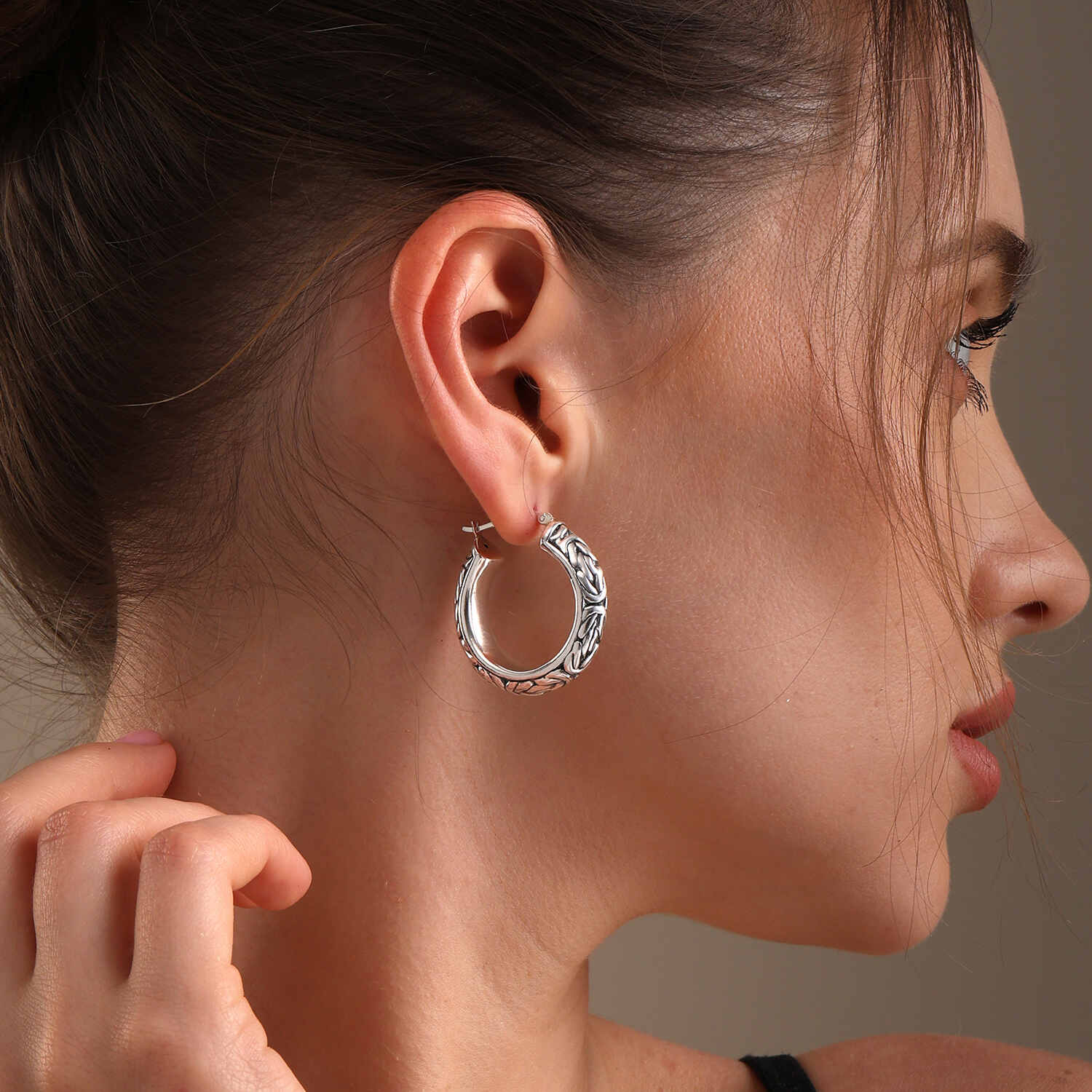 925 Sterling Silver Antique Byzantine Hoop Earrings for Women