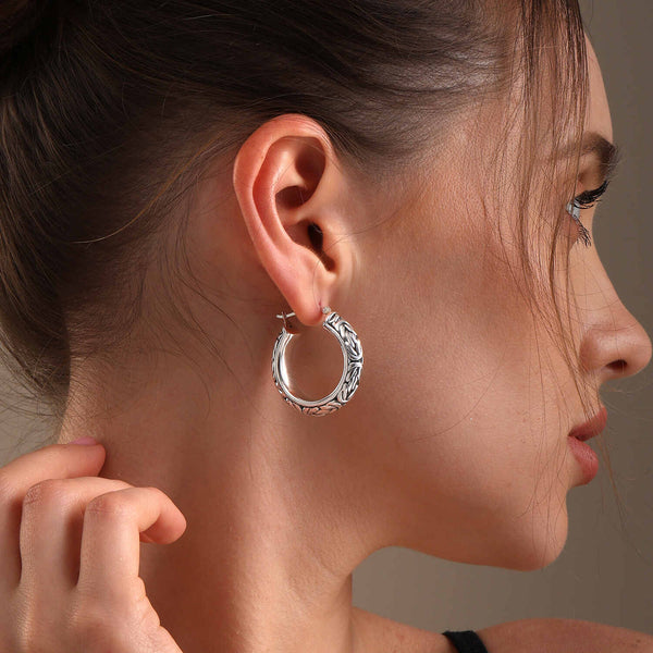 925 Sterling Silver Antique Byzantine Hoop Earrings for Women