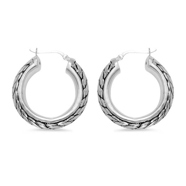 925 Sterling Silver Curb Chain Inspired Hoop Earrings for Women 30 MM