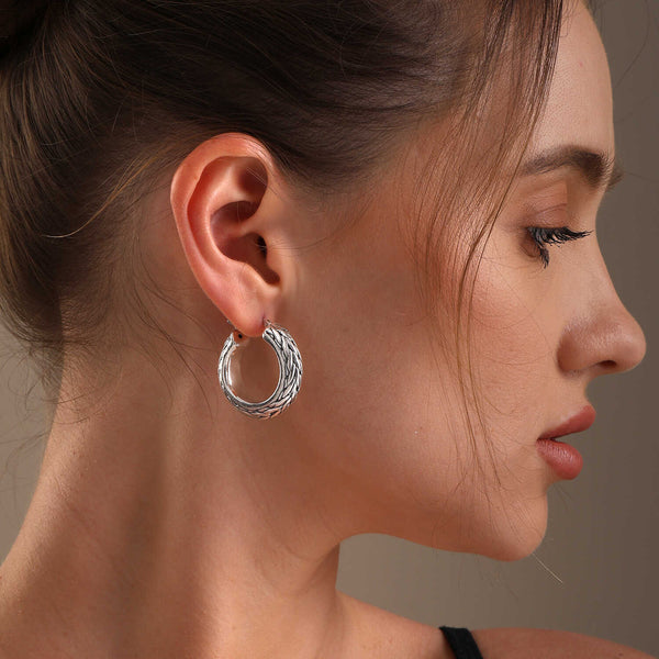 925 Sterling Silver Curb Chain Inspired Hoop Earrings for Women 30 MM
