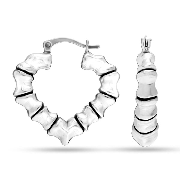 925 Sterling Silver Bamboo Heart Hoop Earrings for Teen Women