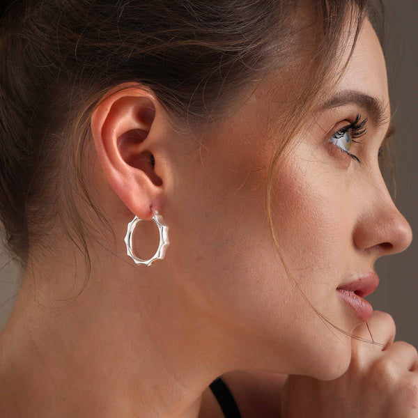 925 Sterling Silver Round Bamboo Joint Design Hoop Earrings for Women