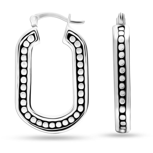 925 Sterling Silver Antique O Shape Hoop Earrings for Women 30 MM