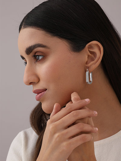 925 Sterling Silver Antique O Shape Hoop Earrings for Women 30 MM