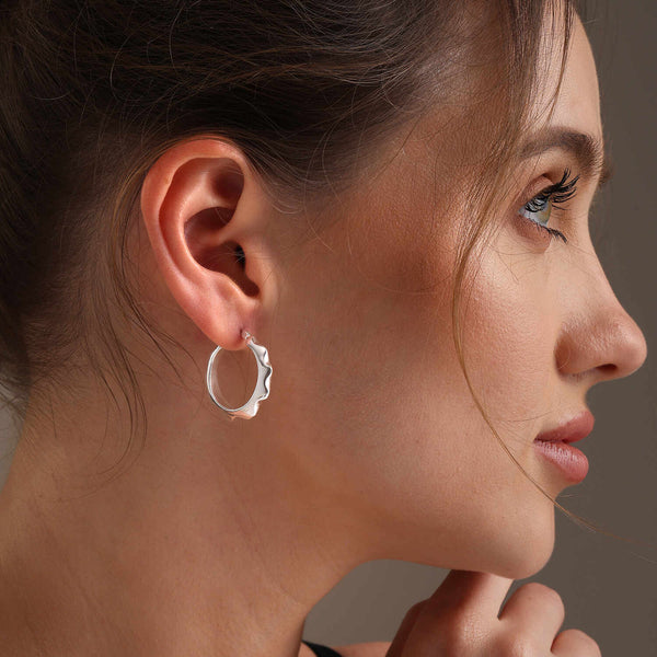 925 Sterling Silver Round Multi Faceted Creole Click-Top Hoop Earrings for Women