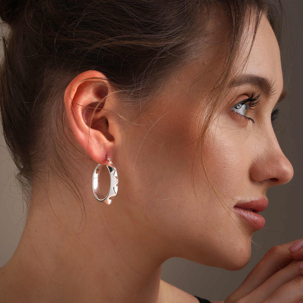 925 Sterling Silver Classic Spike Textured Click-Top Hoop Earrings for Women 3.3CM