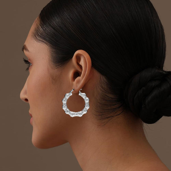 925 Sterling Silver Bamboo Large Hoop Earrings for Women