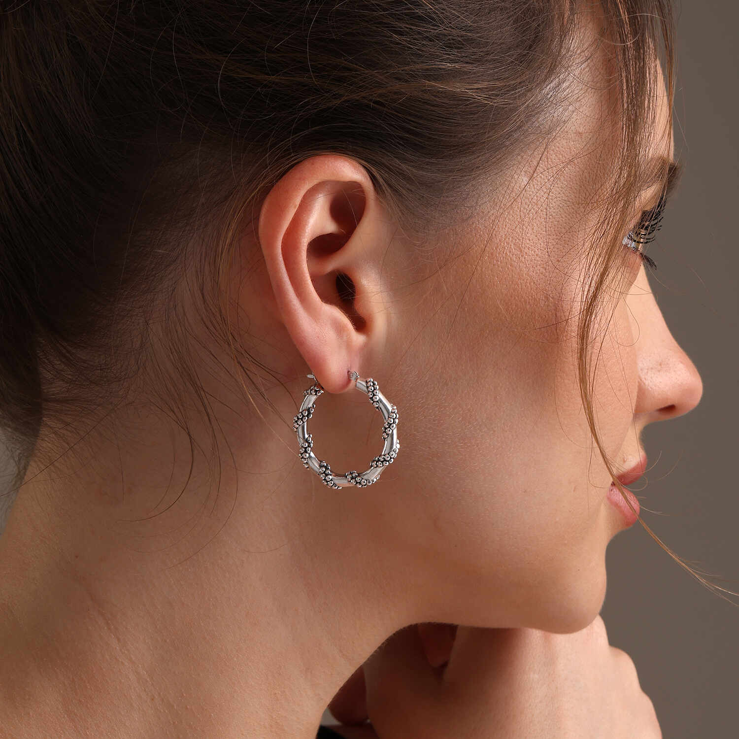925 Sterling Silver Antique Wire Wrapped Round Click-Top Hoop Earrings for Women