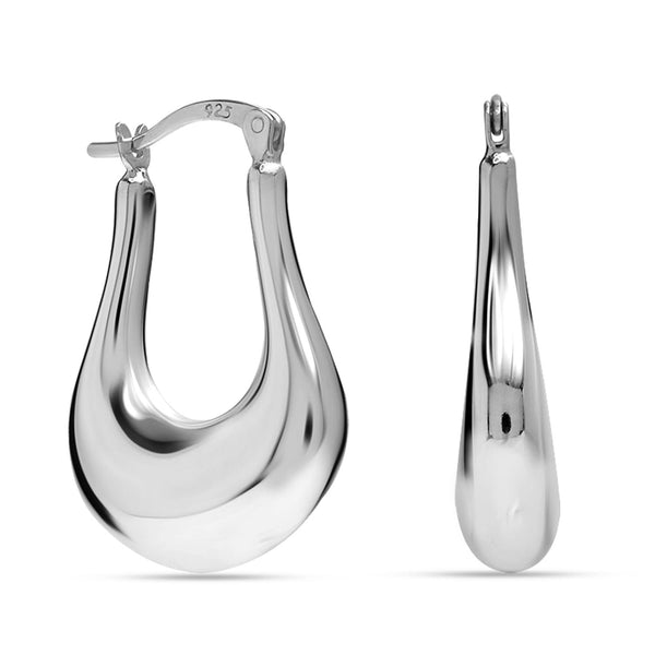 925 Sterling Silver Geometric U Shaped Minimalist Classic Rectangle Shape Chunky Click-Top Hoop Earrings for Women
