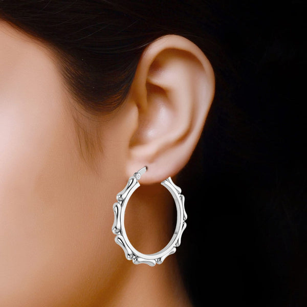 925 Sterling Silver Jewellery Bamboo Click-Top Hoop Earrings for Women Teen 50MM