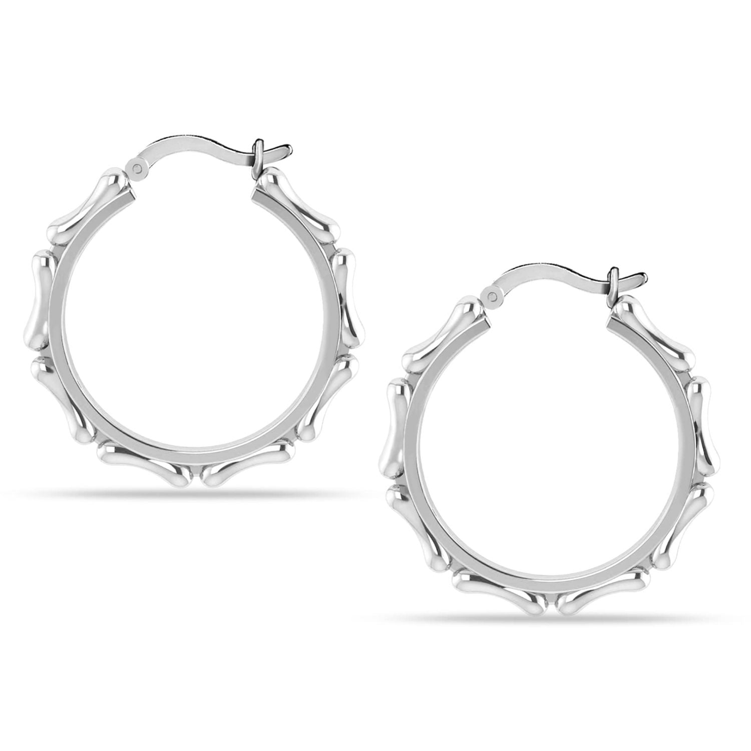 925 Sterling Silver Jewellery Bamboo Click-Top Hoop Earrings for Women Teen 50MM