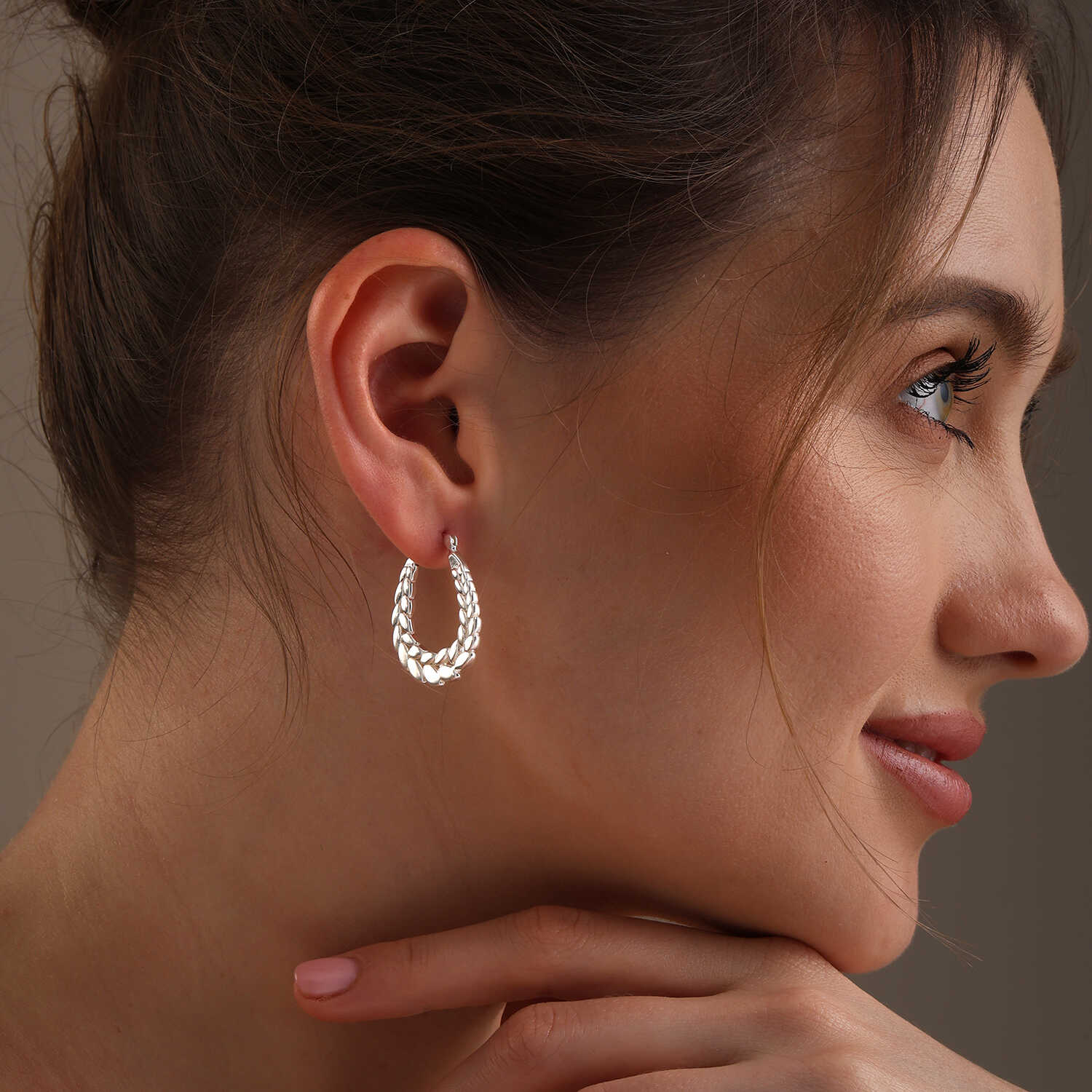 925 Sterling Silver Leaf Olive Leaves Branch Click-Top Hoop Earrings for Women
