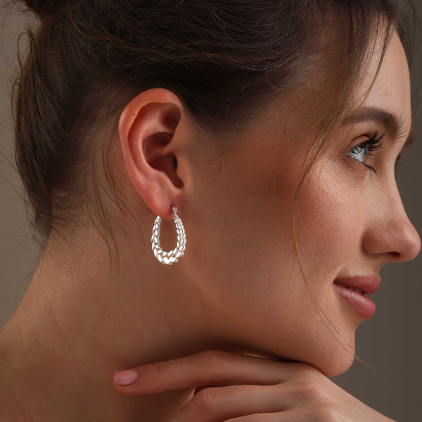 925 Sterling Silver Leaf Olive Leaves Branch Click-Top Hoop Earrings for Women