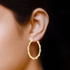 925 Sterling Silver Jewellery Gold-Plated Click-Top Round Bamboo Hoop Earrings for Women 42MM